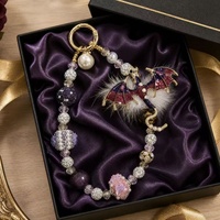 Cadena para Teléfono de Lujo Dragón Morado, Llavero de Oro Esmaltado con Cuentas de Cristal, Colgante para Bolso, Pompón de Pelo, Joyería Hecha a Mano al por Mayor