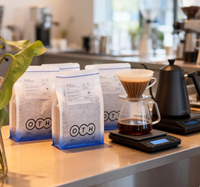 Sacs à café personnalisés en papier de riz avec valve et fermeture éclair, texture organique, fond plat, pochettes pour café 250g 500g 1kg, emballage écologique