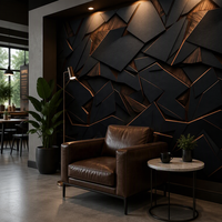 Papier peint mural géométrique 3D en bois, motif abstrait noir fragmenté, pour café, salle de sport, musée scientifique, décoration murale