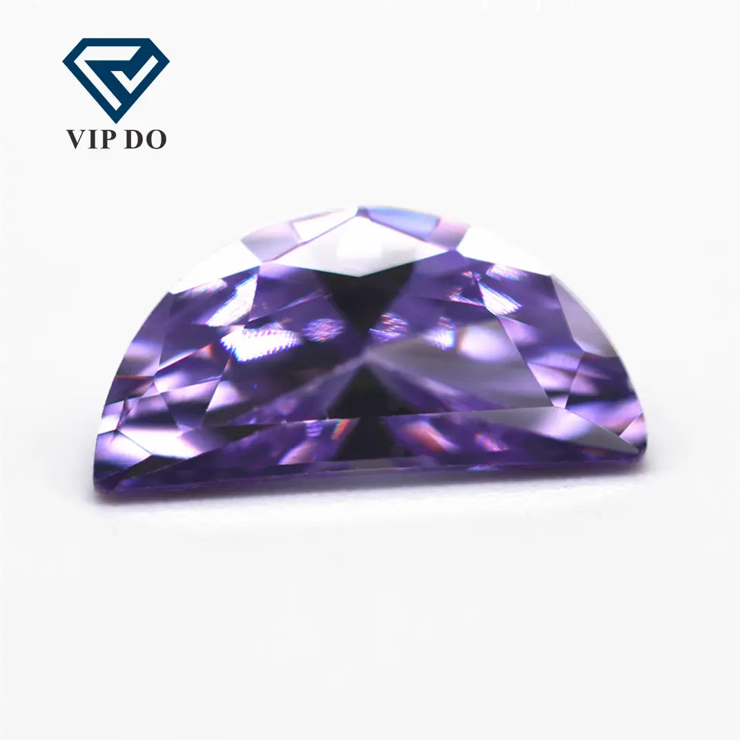 5A grade quality violet/dark violet bright cut half moon shape cubic zirconia loose gemstones half moon cut CZ zirconia stones
