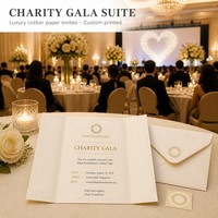Carte d'invitation de luxe en papier coton avec enveloppe, kit personnalisé pour gala caritatif, gaufrage à chaud argenté, faible MOQ
