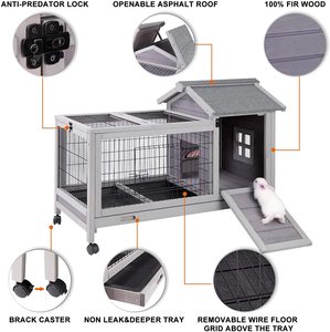 Deluxe büyük ahşap tavşan tavşan yetiştiriciliği kulübe tavuk kümesi w/açık çalışma hayvan kafesi - Product Image 5