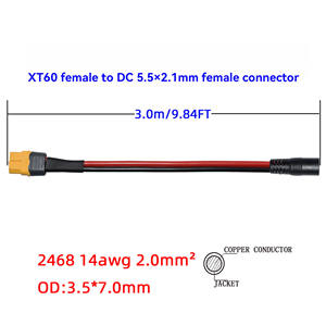Câble XT60 vers DC5521 Mâle/Femelle 1M 3M pour Stations d'Énergie Portables <span class=keywords><strong>EcoFlow</strong></span> Panneaux Solaires Modèles RC Batterie de Stockage d'Énergie Mobile - Product Image 4