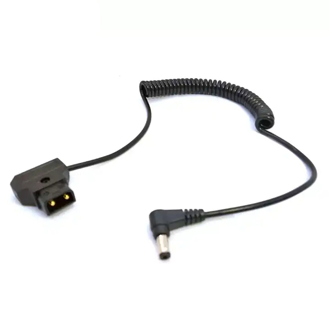 Male DTap to 5.5x2.5mm 5525 DC Angled Plug Spiral Coiled Cable for Light Monitor Blackmagic Cinema Camera BMCC BMPC