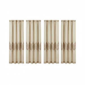 Ensemble de rideaux de douche en lin brodé à motif double feuille pour salle de bain - Product Image 1