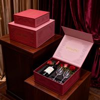 Boîte cadeau rigide magnétique bleue et rouge de luxe, faite à la main, en carton noir, avec insert en mousse personnalisé, matériaux recyclés, boîte d'emballage