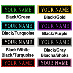 Parche de Lona Bordado Personalizado Ecológico con Nombre, Negro con Borde de Color para Uso en Tela - Product Image 1