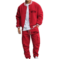 Ensemble survêtement surdimensionné personnalisé, veste bomber à boutons et pantalon de survêtement cargo, streetwear, survêtement pour homme