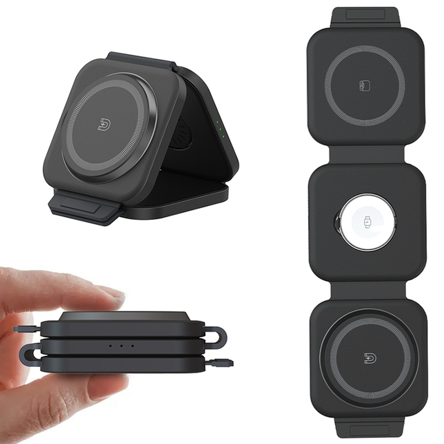Foldable Portable Travel Magnetic 15W Fast Charger OTP Type-C Input One for Wireless Charger for 15/14/13/12/11 Pro