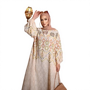 Middle East New Muslim Polyester <b>Abaya</b> Dress Printed Ethnic Style Loose Round Neck Wedding Breathable Quick Dry - Product Image 4