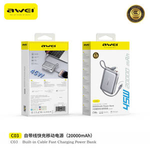 AWEI 20000mAh 고출력 리튬 폴리머 배터리 휴대용 30W 45W 고속 충전 파워뱅크 LED 디스플레이 백분율 표시 - Product Image 5