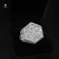 Bague de championnat hexagonale sertie de moissanite 925, face ovale, pour homme, style diamant