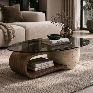 Mesa de Centro de Diseño Creativo de Alta Gama para Sala de Estar, Elegante y Moderna, de Vidrio, con Forma Ovalada, en Venta - Product Image 6