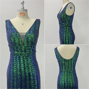 MTW00063 eleganti abiti formali scollo a V senza schienale sogno verde paillettes lusso abito da sera sirena festa abiti da ballo - Product Image 6
