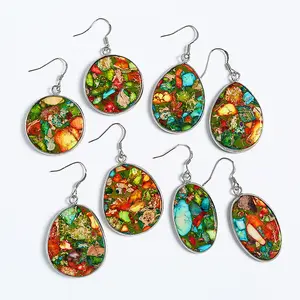 Hawaiian style oval rimmed Imperial stone earrings for European and American fashion color Imperial stone pendants