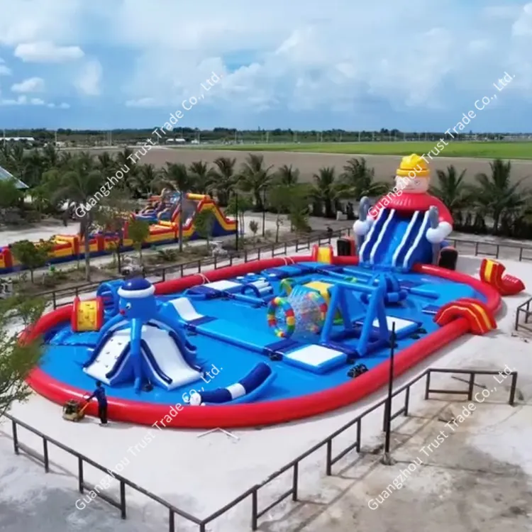 Outdoor 30 foot tall inflatable water slide with big pool kids water park manufacturer