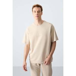Conjunto Deportivo Básico Air Jones para Hombre, Corte Holgado, Sudadera y Pantalones de Algodón Beige Texturizado, Grueso y Suave - Product Image 5