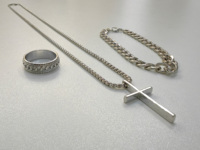 Reloj de Cuarzo Empresarial de Acero Inoxidable Plateado de Lujo Poedagar 613 con Collar, Anillo y Pulsera, Juego de 4 Piezas para Regalos del Día del Padre