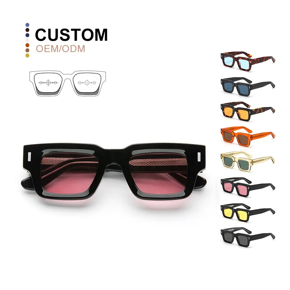 Gafas de Sol de acetato 2024, fabricante de lentes de nailon, gafas de sol personalizadas de acetato Vintage para mujer, gafas de sol cuadradas Retro de lujo para hombre