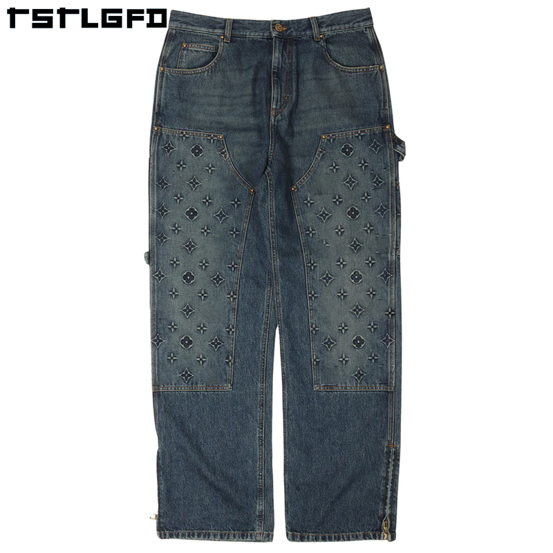 【BAON】[unisex] Demen Banding Carpenter Wide Denim PT PANEL CARPENTER WIDE-LEG JEANS apa743m(WASHED BLUE
