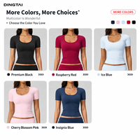 Ensemble de yoga brossé certifié GCC Dingtai pour femme : haut à manches courtes et pantalon large à taille repliable, tenue de sport 2 pièces