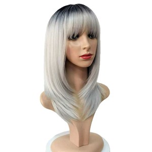 Nouvel Arrivage Transfrontalier : Perruque Droite <span class=keywords><strong>Mi</strong></span>-longue Gris Dégradé <span class=keywords><strong>avec</strong></span> <span class=keywords><strong>Frange</strong></span>, <span class=keywords><strong>Cheveux</strong></span> Synthétiques de Haute Qualité pour Femme, Résistants à la Chaleur - Product Image 5