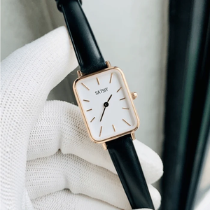 Montre de luxe pour femme DW00100434, boîtier rectangulaire plaqué or, bracelet en cuir en acier inoxydable <span class=keywords><strong>316L</strong></span>, chronographe à aiguilles - Product Image 3