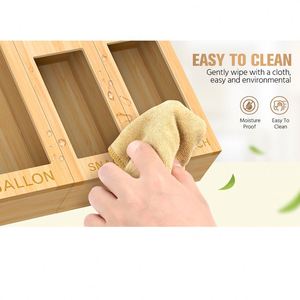 Organizador de Bolsas Ziplock de Bambú para Cajón de Cocina, para Bolsas de un Galón, Cuarto de Galón, para Sándwiches y Bocadillos, Organizador de 4 Compartimentos Separados - Product Image 6
