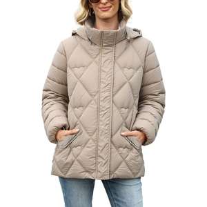 Chaqueta Corta Acolchada de Invierno para Mujer con Capucha, Chaqueta con Cierre Frontal Aislada de Poliéster para Uso Diario Informal - Product Image 4