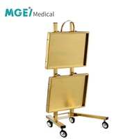 Chariot de meubles blanc à double couche MEDIGE MGE-MT13 Chariot de salon de coiffure en or élégant Offre Spéciale Chariot d'hôpital Double pliant