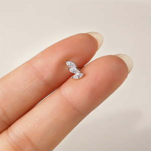 Piercing de Plata de Ley S925 con Moissanita y Circonita Cúbica, Diseño Clásico de Pera Geométrica Marquise, con Parte Trasera Plana para Cartílago - Product Image 5