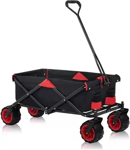 4 büyük Wheelsoutdoor piknik sepeti ile ağır katlanır vagon katlanabilir bahçe market arabası 360 derece döner tekerlekler