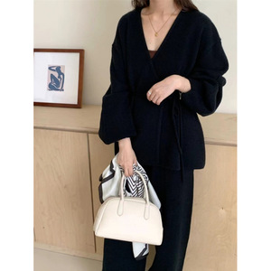 2026 musim dingin baru renda berkumpul mantel kardigan anyaman celana kaki lebar pinggang tinggi wanita rajutan 2 potong Set - Product Image 5