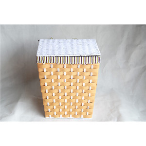 <b>Square</b> Hand Woven Laundry <b>Basket</b> With Lid Dustproof Storage Organizer For Clothes Rustic Style - Product Image 1