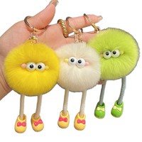 Porte-clés mignon en forme de boule de charbon, petit pendentif en fausse fourrure à longues pattes, imitation lapin rex, pompon en peluche à suspendre au sac