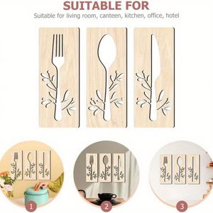 Factory Creative Wooden Kitchen Wall Art Set, Fork Spoon Knife Design, Rustic <b>Black</b> & White 3-Piece of Se for Dining Room Decor - Product Image 3
