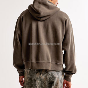 New Boxy Vintage Washed Double <b>Zip</b> <b>up</b> <b>Hoodie</b> Streetwear Drop Shoulder Heavy Weight <b>Hoodie</b> Tech Fleece <b>Cropped</b> <b>Zip</b> <b>up</b> <b>Hoodie</b> - Product Image 3