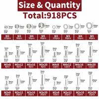 918 Buah Kit Kombinasi Mur dan Baut M2M3M4M5 Gasket Datar Baut Baja Tahan Karat 304 Heksagonal