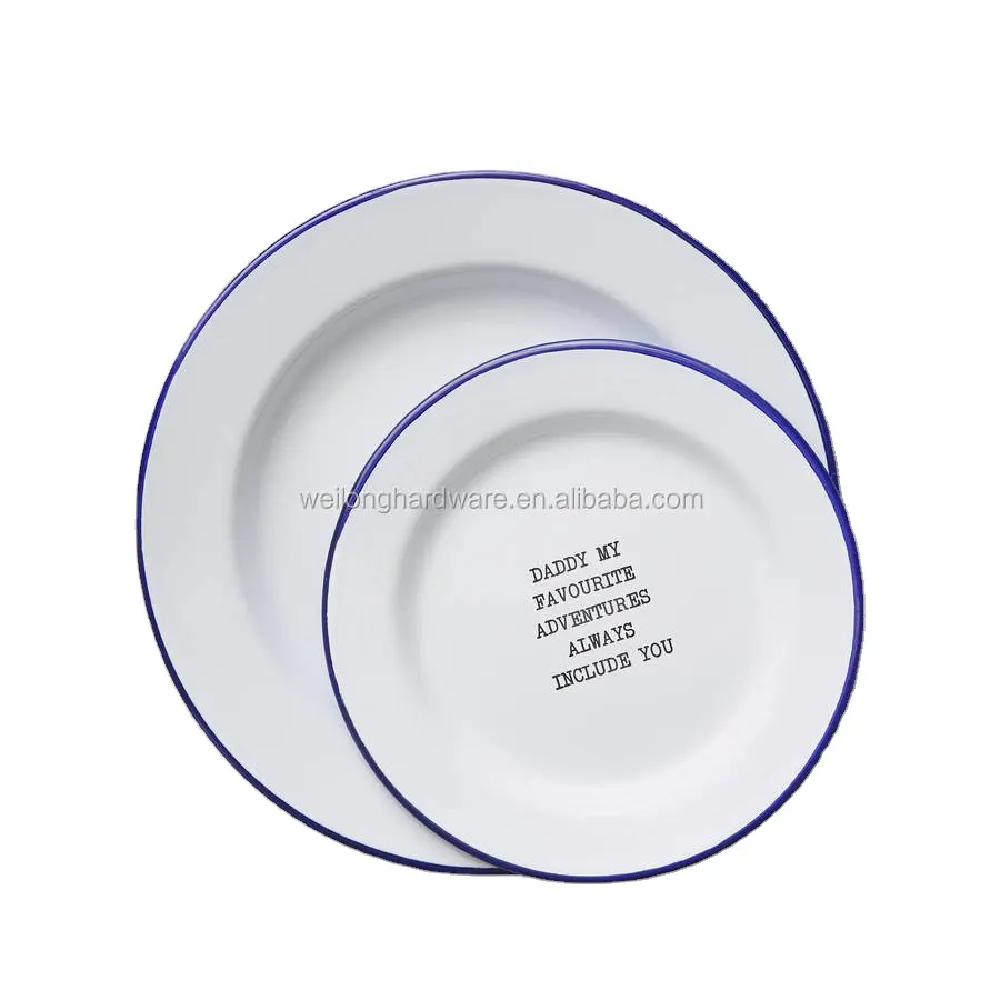 Kitchen & Dining Personalised White Enamel Plate With Black Rim Enamel Tableware Tin Plate