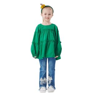 Ropa coreana a la moda para niñas, camisa de manga larga con volantes de princesa, pantalones de campana, pantalones vaqueros, conjuntos de ropa de 2 piezas para niñas - Product Image 6