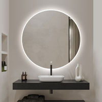 Espejo de Baño LED Redondo con Certificación CE, Espejo de Vanidad Montado en la Pared con Función Antivaho, Regulable y con Control Táctil