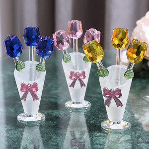 Dartz Crystal <b>Vase</b> With Three <b>Small</b> Roses Glass Tabletop Wedding Favor Artistic Decorative Item - Product Image 2