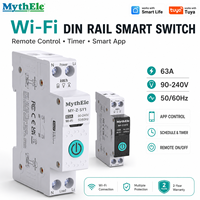 Disjoncteur intelligent WiFi DIN Rail 63A avec compteur d'énergie intelligent, contrôle par application, minuterie, protection contre les surtensions/sous-tensions, compatible Tuya