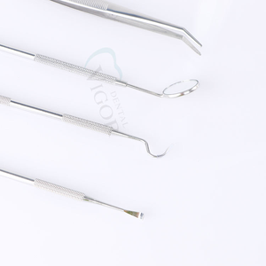 Ensemble d'instruments d'examen dentaire en acier inoxydable 4 pièces : miroir buccal, sonde exploratrice, pince pour clinique et fournitures buccales - Product Image 5