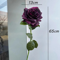 Roses artificielles humides au toucher réel prêtes à expédier fleurs artificielles violet foncé à tige unique pour la décoration de bureau