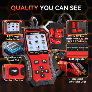 KONNWEI KW371 2-in-1 Car Battery <strong>Tester</strong> &amp; Relay <strong>Tester</strong>, 6V 12V 24V Automotive Battery Analyzer with 4 Pin 5 Pin Relay Diagnostic - Product Image 2