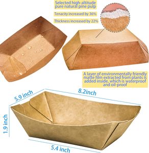 Paper Boat Tray Disposable Kraft Paper Food Serving Tray Bulk Brown for Nachos Tacos BBQ Fries - Product Image 2