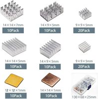 Kit de dissipateurs thermiques Pastall 100 pièces (8 tailles) avec ruban adhésif conducteur, dissipateurs thermiques en aluminium et cuivre pour modèles Raspberry Pi B/B+/2-5