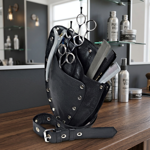 Étui à outils de barbier en cuir noir avec pochette pour ciseaux, peignes et tondeuse, pour ensemble d'outils de coiffure - Product Image 3