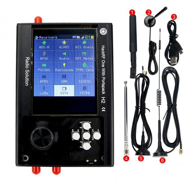 1MHz-6GHz SDR Radio Receiver Metal Black Shell HackRF One R9 V1.7.0 + PortaPack H2 w/ Antennas